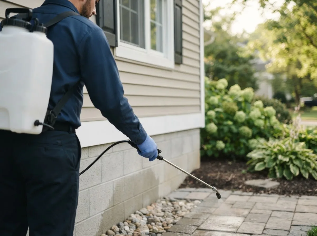 Pest control technician inspecting a home in Jeromesville, OH